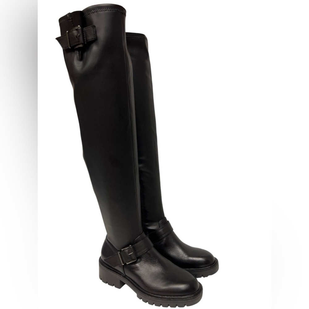 Vince Camuto Abrila Women's Faux Leather OTK Tall Boots Black Buckle Sz 8